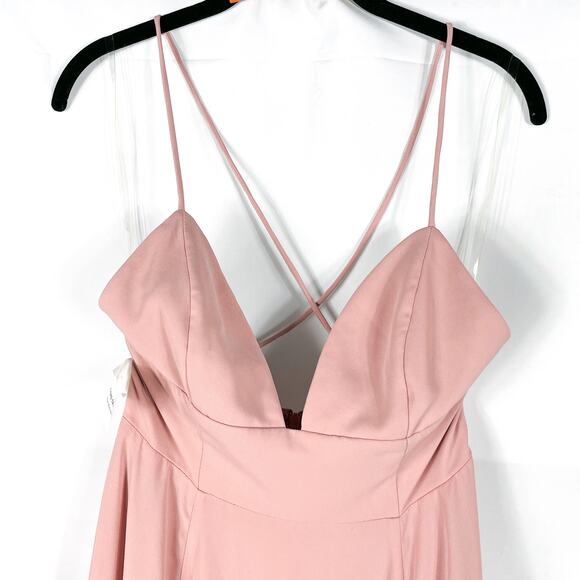Fame & Partners Pink Gown Open Criss Cross Back Sleeveless Maxi Dress Sz 4 - Picture 2 of 8